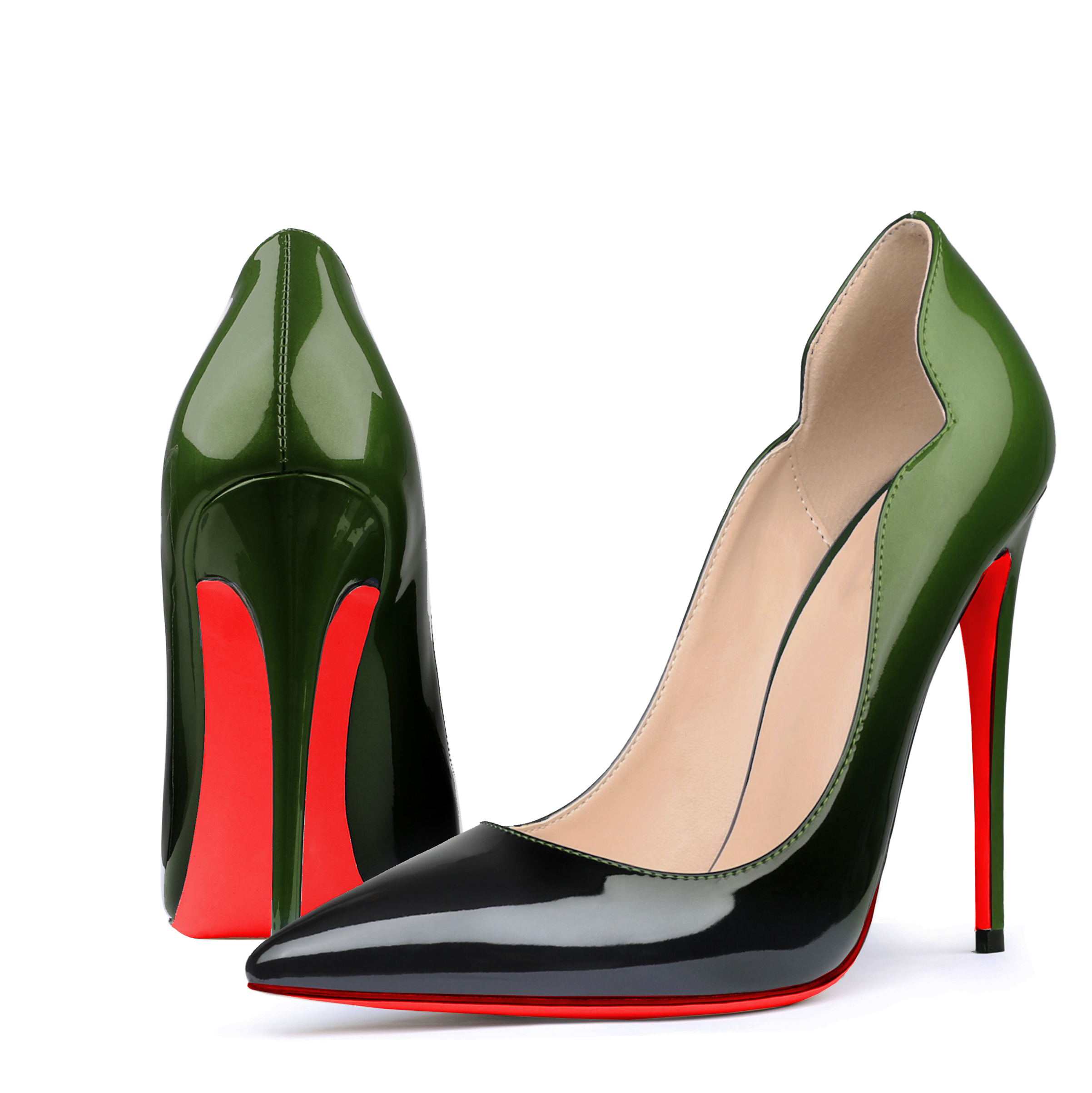 120mm Classic Women's Red Bottom Gradient High Heels Pointed Toe Fashion Patent Stiletto Pumps-MERUMOTE