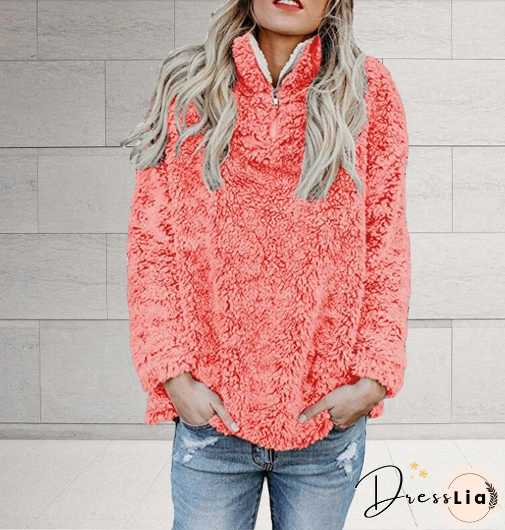 Fall/winter Fashion High Neck Long Sleeve Zipper Blouse Coat