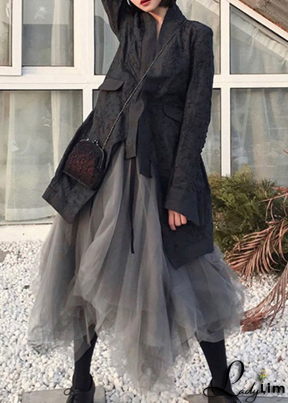 Plus Size Grey Patchwork Cute Tulle Skirts Spring