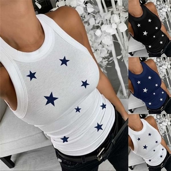 Summer Women Loose Vest Printed Casual Star Print Vest Tops Sleeveless Camisole Plus Size Tank Tops Boho Dresses - Life is Beautiful for You - SheChoic