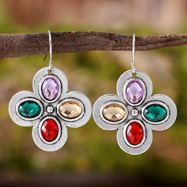 Vintage Colorful Zircon Clover Earrings