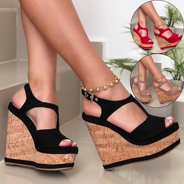TeeYours NEW Summer Women's Peep Toe Wedge Sandals Casual Ankle Strap Thick Bottom Shoes Sexy High Heel Sandals Plus Size - Shop Trendy Women's Fashion | TeeYours