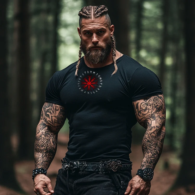 Simpfit Herren T-Shirt mit kurzen Ärmeln, Wikinger, Stammes- und Kelten-Motiv