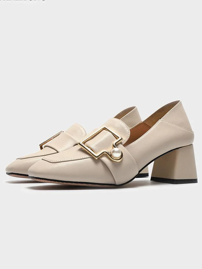 Season pearl buckle high-heeled thick heel popular two-wear shoes