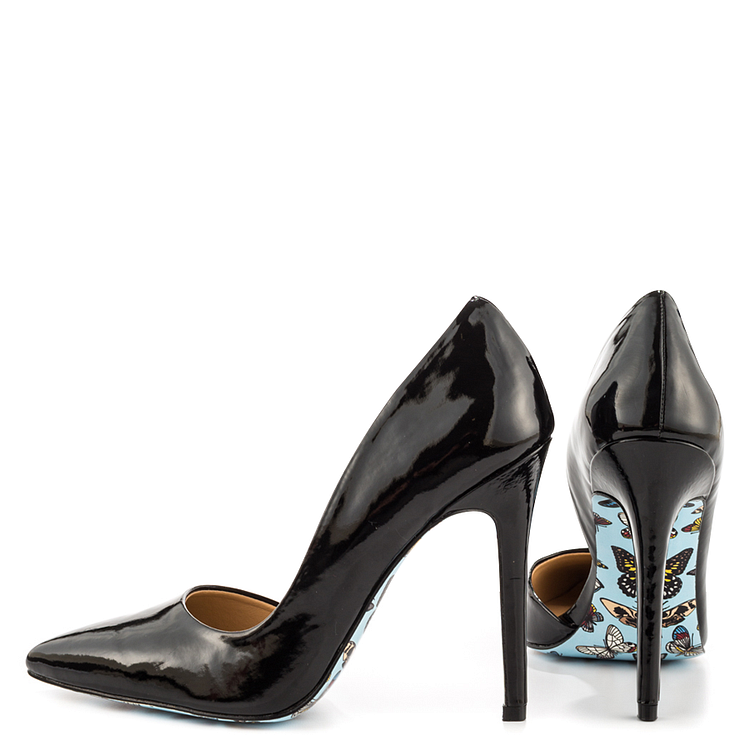 Women's Black Office Heels Floral Stiletto Heels Pointy Toe Shoes |FSJ Shoes