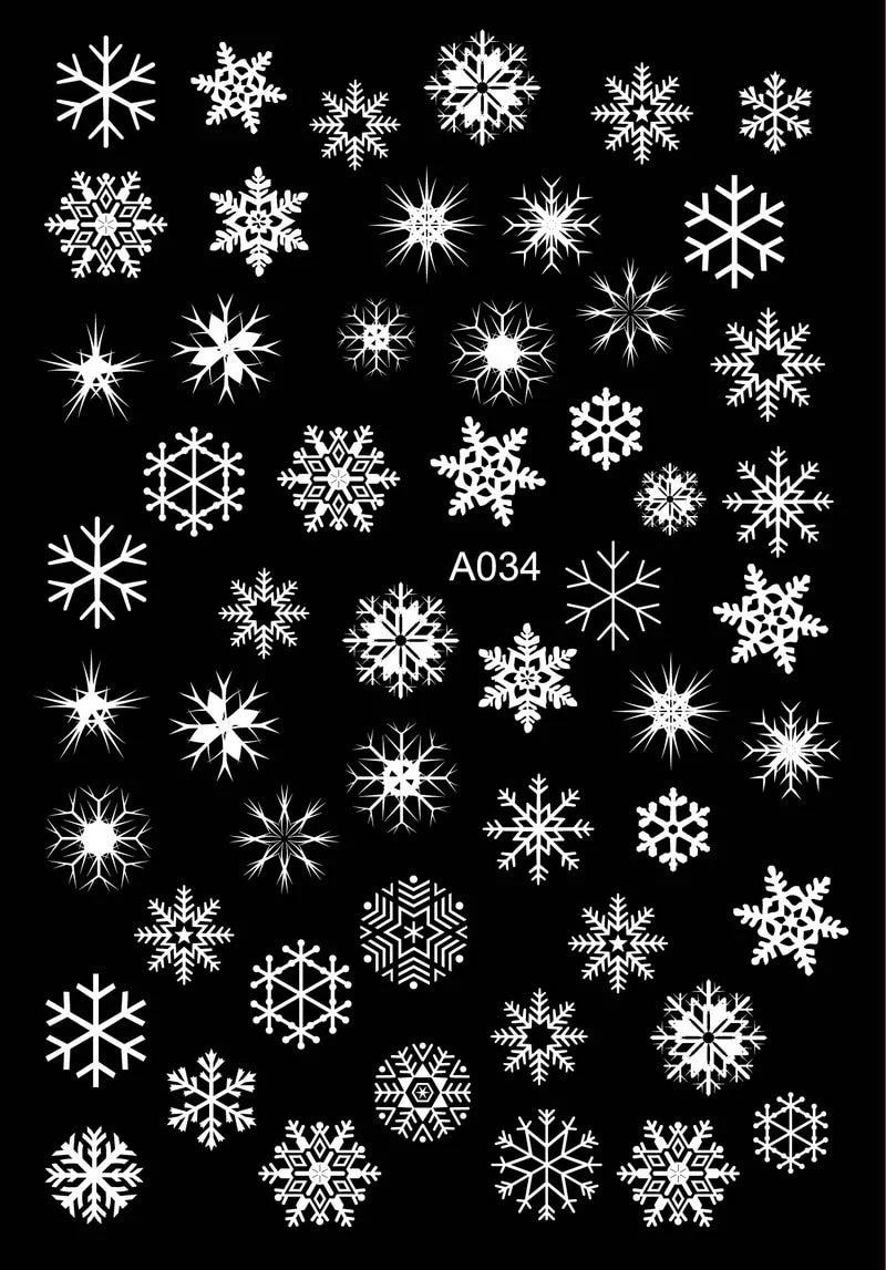 White Snowflakes Embossed Sticker Christmas New Year Nail Art Design Winter Charms Flower Manicure Slider Decals