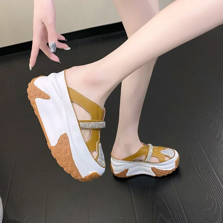 Wongn Wongn Summer New Water Diamond Thick Bottom Slope With Cool Drag Head Half Drag Fashion Casual Slippers Tide