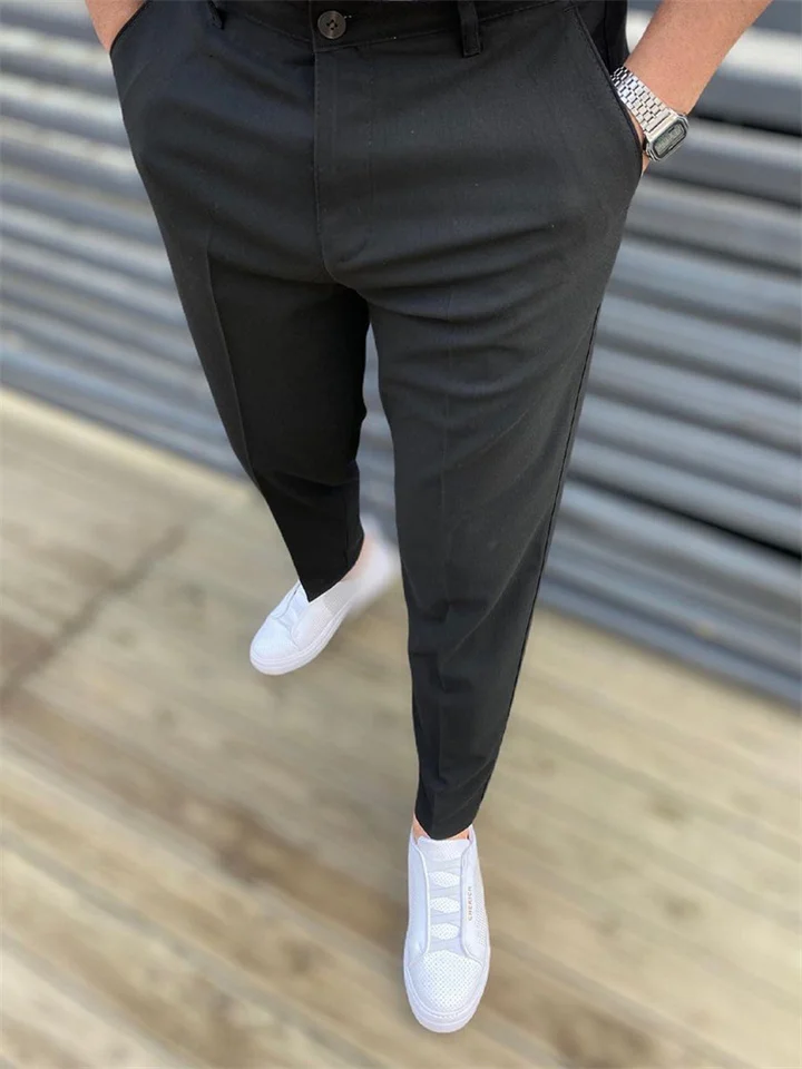 Men's Trousers Chinos Work Pants Chino Pants Pocket Plain Outdoor Daily Going out Cotton Blend Fashion Streetwear Black Wine Micro-elastic