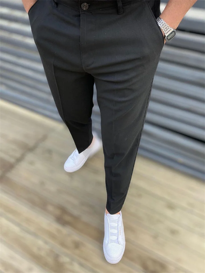 Men's Trousers Chinos Work Pants Chino Pants Pocket Plain Outdoor Daily Going out Cotton Blend Fashion Streetwear Black Wine Micro-elastic | 168DEAL