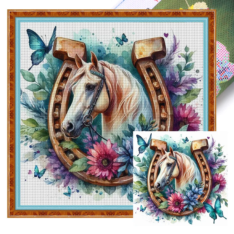 【Yishu Brand】White Horse And Butterfly (45*45cm) 11CT Stamped Cross Stitch gbfke