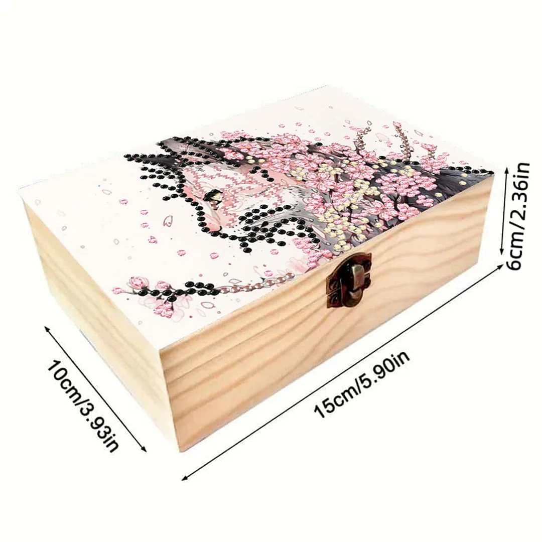 Cats Cherry Blossom DIY Wooden 5D Diamond Art Diamond Art Storage Box for Adults