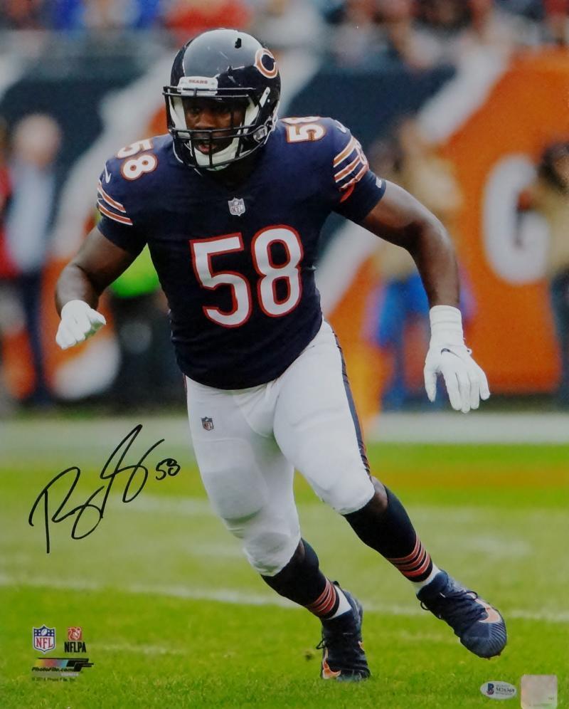 Roquan Smith Signed Bears 16x20 PF Photo Poster painting Running Left - Beckett Auth *Black