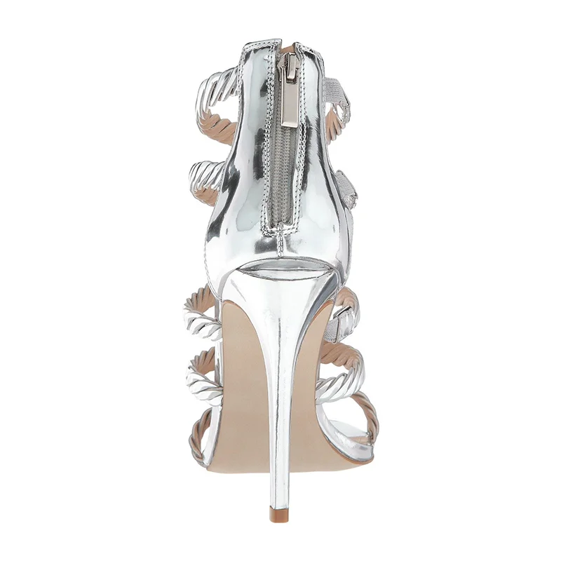 Silver Metallic Heels Gladiator Heels Sandals Nicepairs