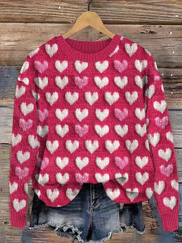 Comstylish Valentine's Day Hearts Cozy Knit Sweater