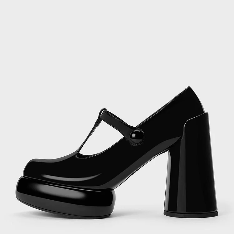Women's Round Toe T-strap Platform Mary Janes with Chunky Heel |FSJ Shoes