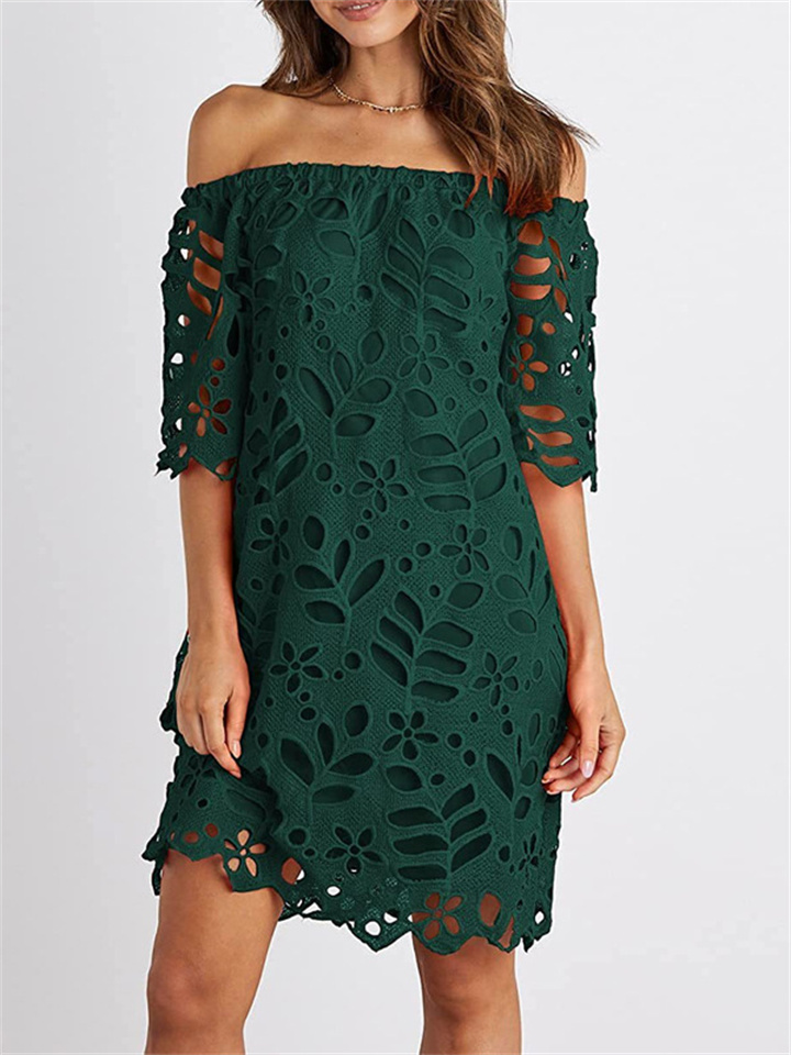 Spring and Summer New Lace Lace Mid-sleeved Commuter Dresses Bustier Fashion Short Dresses-JRSEE