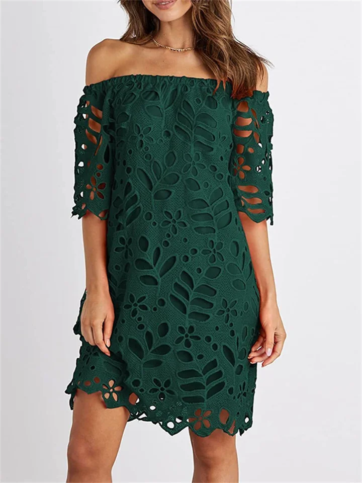 Spring and Summer New Lace Lace Mid-sleeved Commuter Dresses Bustier Fashion Short Dresses-JRSEE