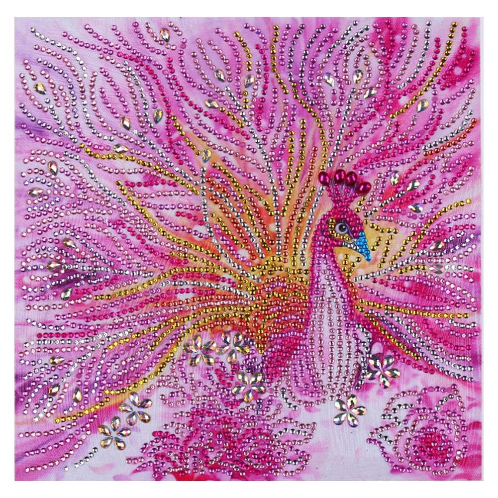 Diamond Painting - Crystal Rhinestone - Pink Peacock