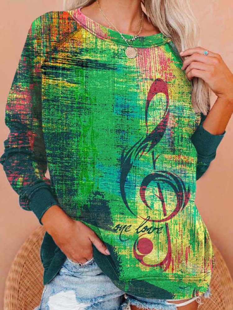 Vefave Abstract Reggae Musical Note Print Sweatshirt