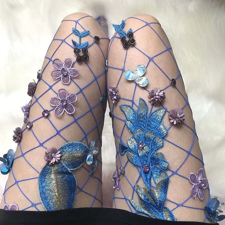 Hand Embroidered Mesh Pantyhose Fishnet Stockings