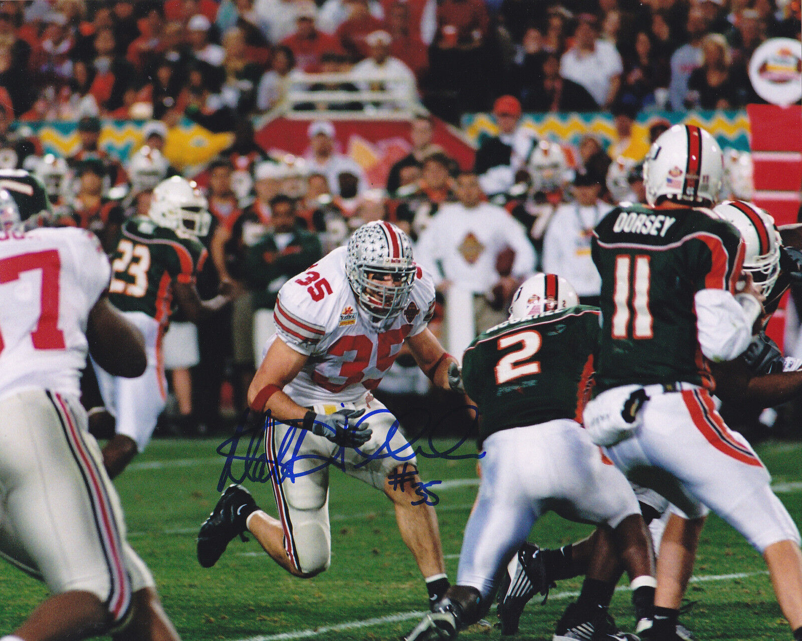 MATT WILHELM OHIO STATE BUCKEYES 2002 NATIONAL CHAMPION ACTION SIGNED 8x10