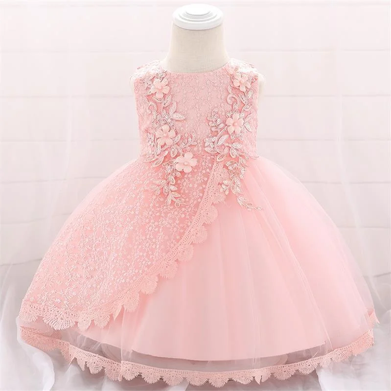 2021 Summer  Clothes Tulle Infant 1st Baptism Dress For Baby Girl Dresses Party And Wedding Flower 2 1 Year Birthday Dress Tutu 1108