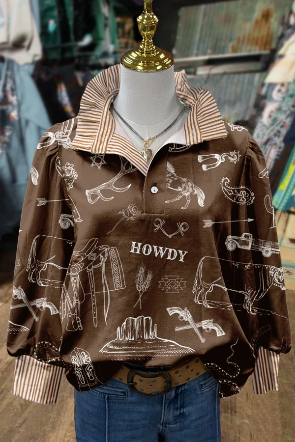 Western Howdy Print Striped Top