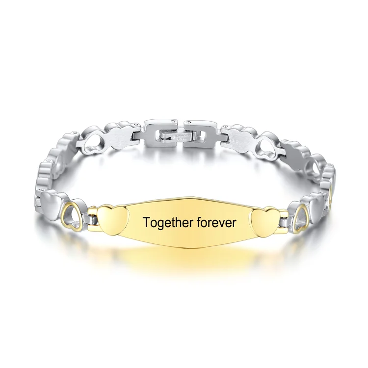 Personalized ID Bracelet Engraved Text Heart Bracelet for Her