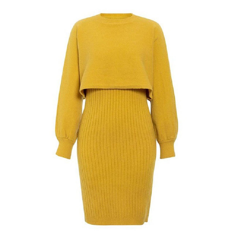 Casual Solid Color Knitted Midi Dress Suit