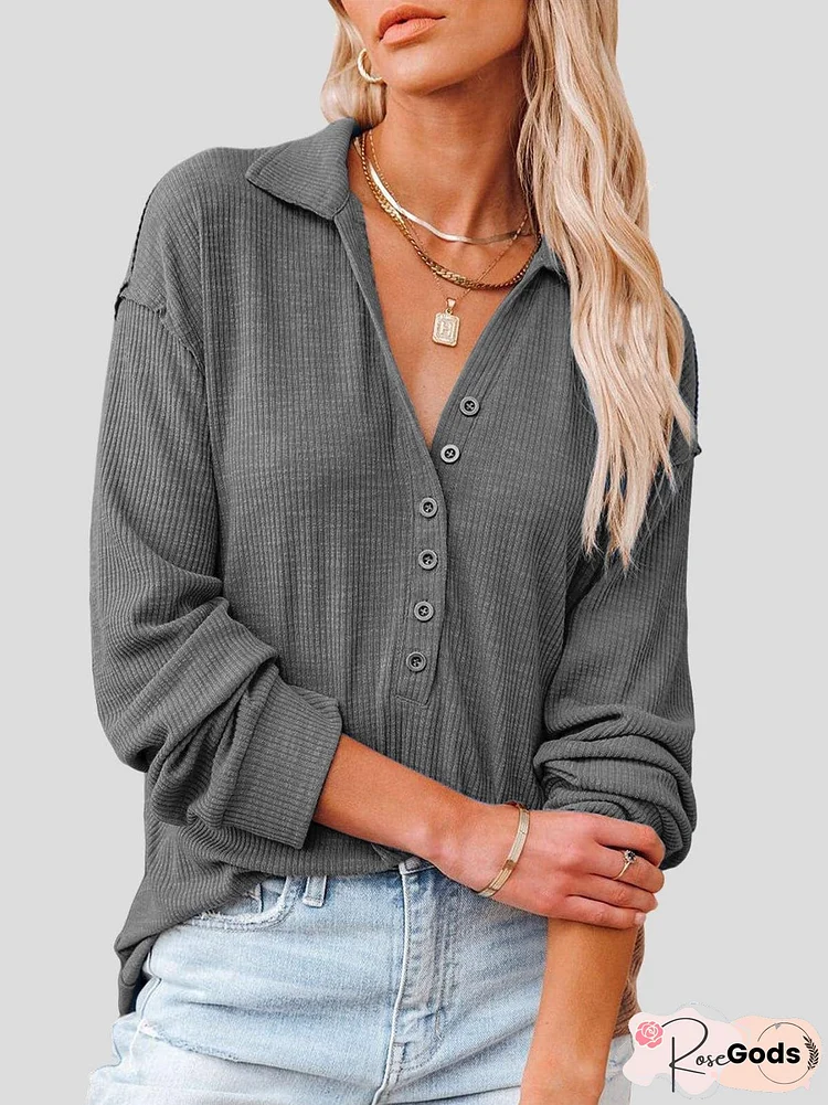 Lapel Fashion Buttoned Long Sleeve Blouses