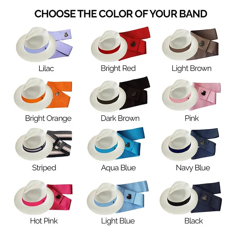 Genuine Panama Hat - Custom Band Color - Classic Summer Fedora - White Toquilla Straw - Handwoven in Ecuador - EA - HatBox Included