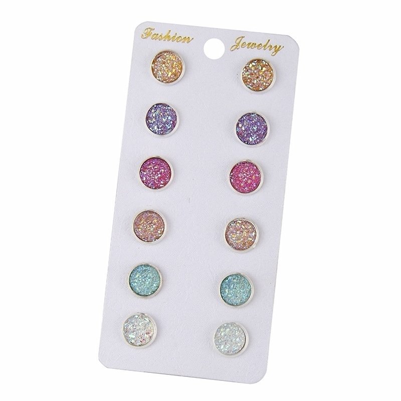 UsmallLifes King 6 Pairs / Set Mixed Color Earring Sets Cute Round Stud Earrings US Mall Lifes