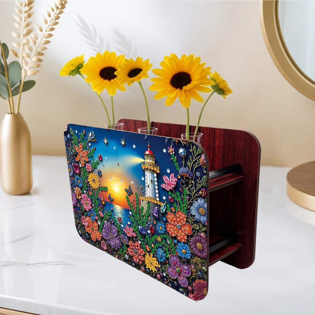 Lighthouse DIY Flower Vase Wooden Double Sided Desktop Diamond Art Kit Decor