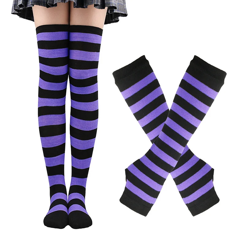 Halloween Costumes Stripe High Stockings Gloves Suit