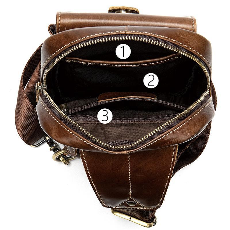 Men’s Retro Style Soft Genuine Leather Large Capacity Adjustable Sling Chest Bag