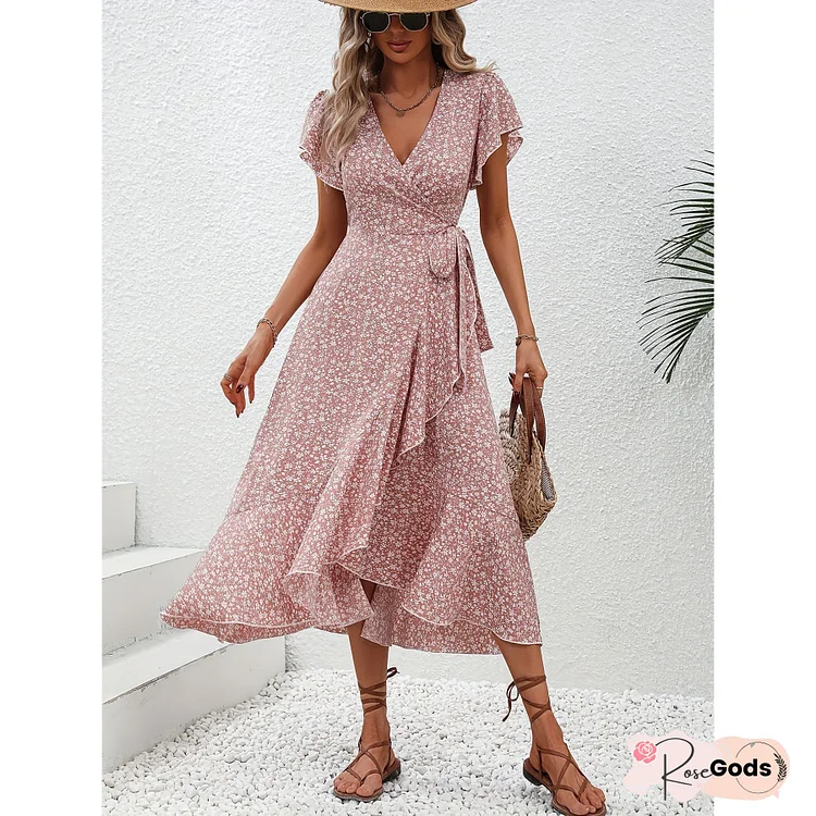 Printed Short Sleeve Swing Women Dress