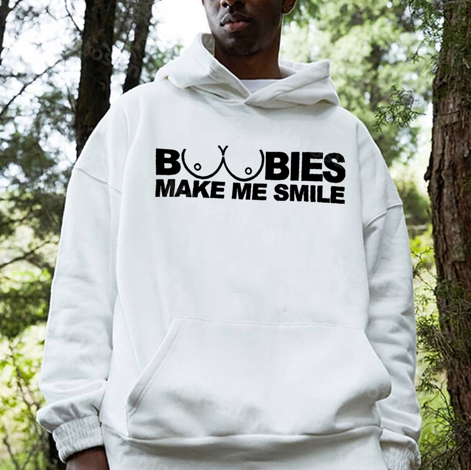 BOOBIES MAKE ME SMILE Casual Graphic White Print Hoodies