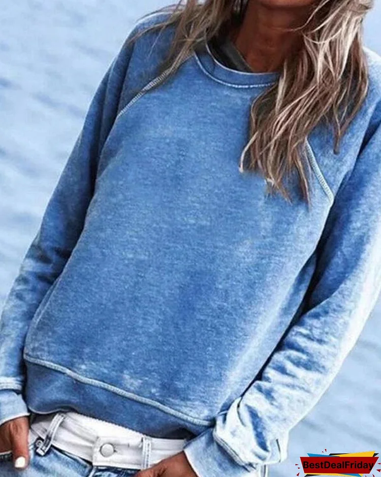 Solid Casual Long Sleeve Crew-Neck Top