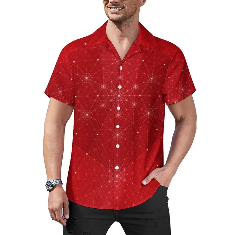 Red White Croatian Geometric Checkered Cuban Guayabera Beach Shirt Men Summer Tropical Casual Aloha Hawaiian Tops - Heather Prints Shirts