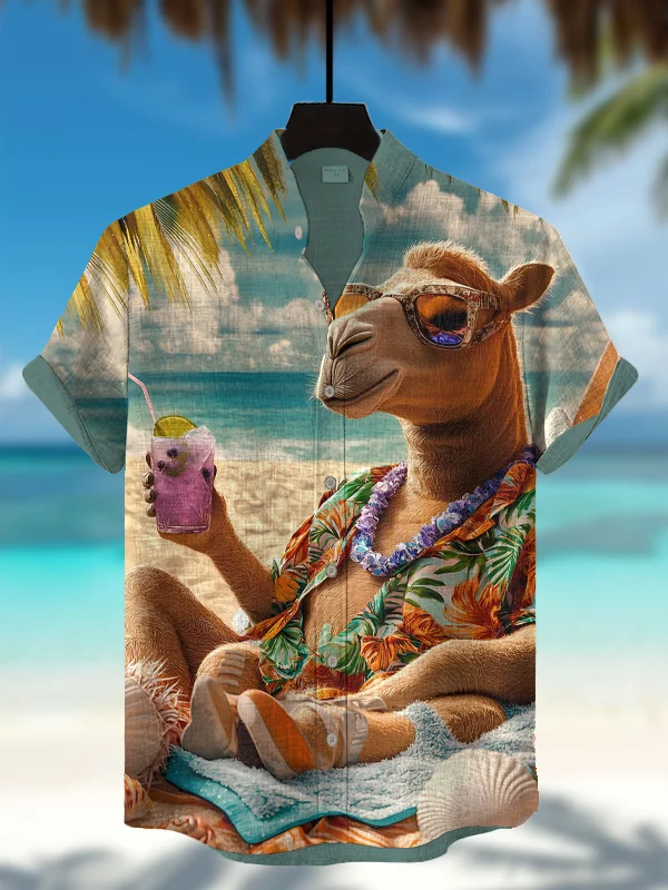 Men's Alpaca Wearing A Hawaiian Shirt Print Short Sleeve Shirt