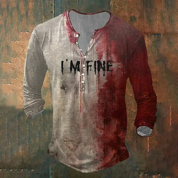 Comstylish Men's Bloody I'm Fine Halloween Print Long Sleeve T-Shirt