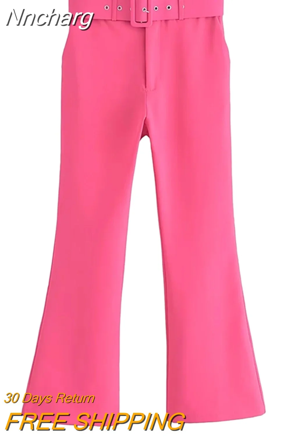 Nncharge Women Pant With Belt Pink High Waist Flare Pants Casual Fit Trousers 2023 Women Office Ladies Casual Trousers With Belt