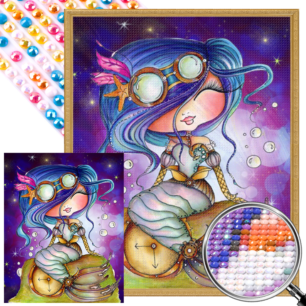 Blue-Haired Mermaid 40*50cm(picture) full round drill diamond painting