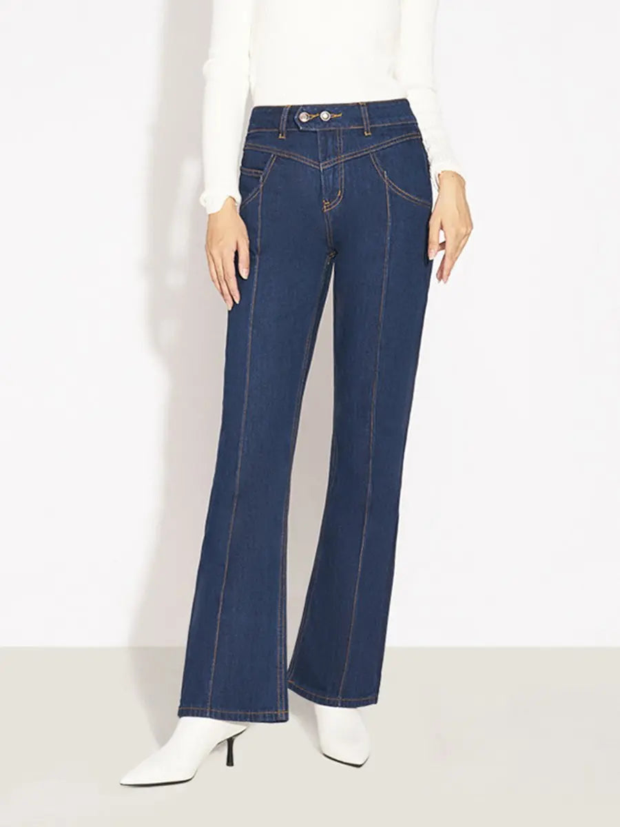 Middle Waist Double Buttons Straight Denim