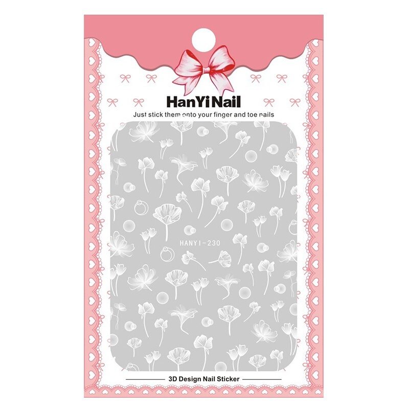 1 Sheet Embossed Nails Sticker 3D Flower Leaves Rose Pattern Adhesive Slider Decals for DIY Nail Art Tips Beauty Decoration
