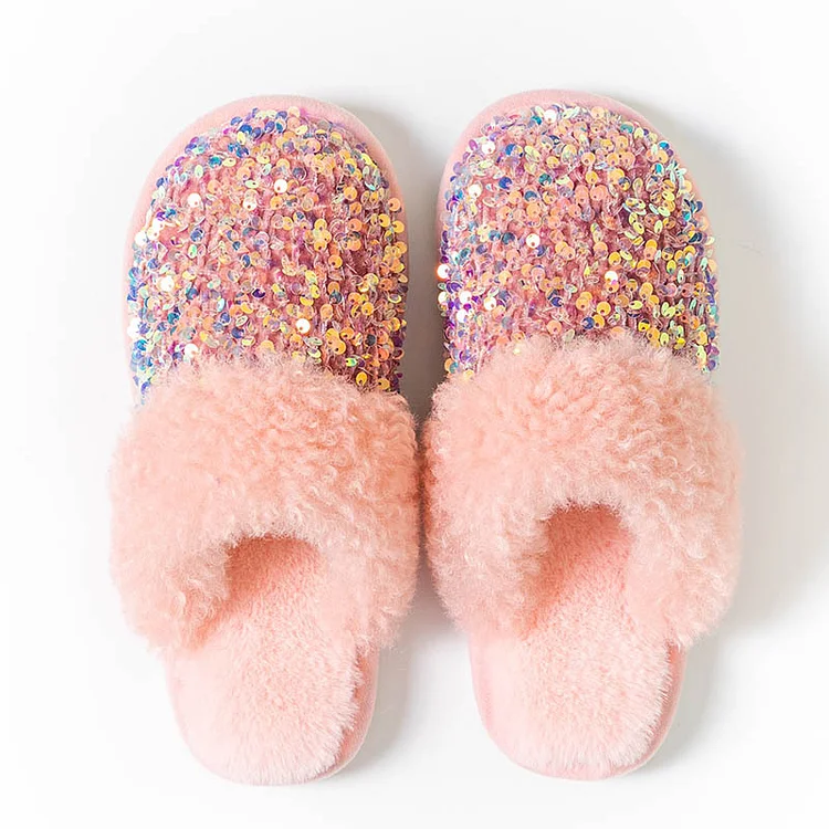 Women's Baotou Cotton Slippers Sequined Fashion Plush Slippers Indoor Furry Slippers socialshop