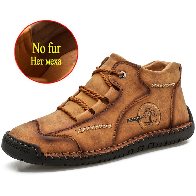 Winter Warm Boots Men's Leather Waterproof Ankle Boots Fashion Warm Fur Men's Snow Boots Outdoor Non-slip Men's Motorcycle Boots