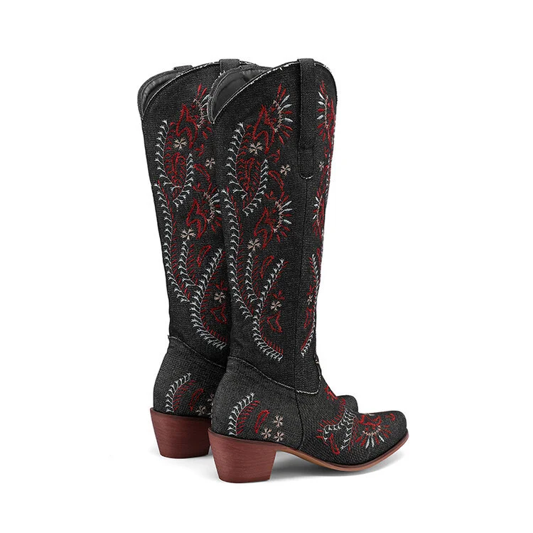 Women's Western Cowboy Pointed Toe Embroidered Boots
