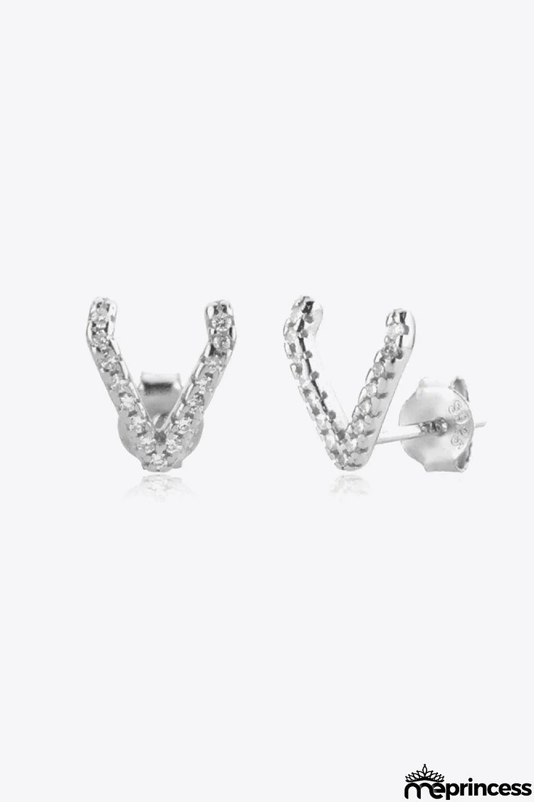 Zircon Letter V Stud Earrings