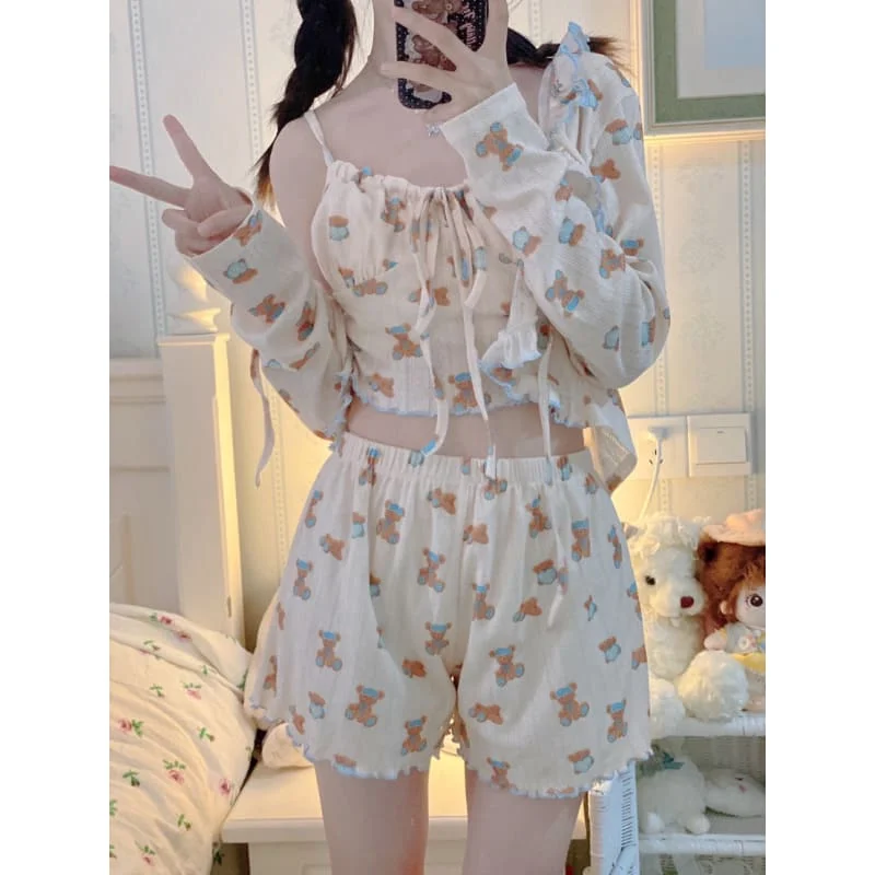 Kawaii Home Wear Three Pieces Set Bear Pajamas ON04